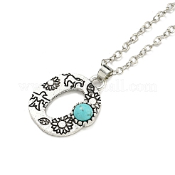 Lettre a ~ z en alliage plaqué argent antique avec colliers à pendentif turquoise synthétique&nbsp;NJEW-G080-01O