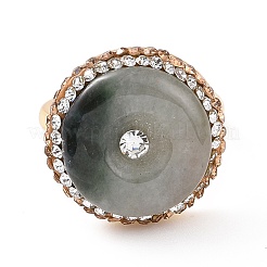Anillo de donut de jade myanmar natural ajustable/jade birmano con rhinestone&nbsp;RJEW-A011-13G