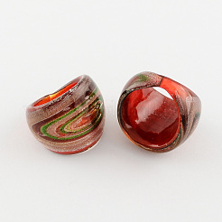 Handgefertigte Goldsand und Silberfolie Bunte Malerei Breitbandringe&nbsp;RJEW-Q150-M15-B