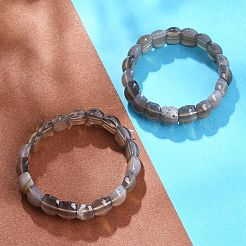 Bracelets extensibles en perles d'agate grise naturelle pour femmes et hommes&nbsp;BJEW-M049-10A