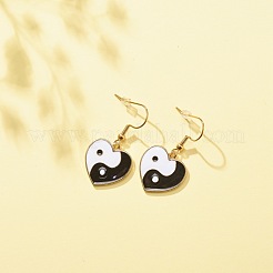 Corazón con aretes colgantes de esmalte de aleación tai ji&nbsp;EJEW-JE04979