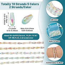 10 brin de perles en verre transparent plaqué couleur AB en forme de larme&nbsp;EGLA-TA0013-66
