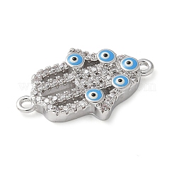Ciondolo connettore mano di Hamsa con occhio maligno in ottone micro pavé e zirconi cubici trasparenti&nbsp;KK-C086-15B-P02