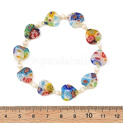 Handgefertigte Armbänder aus Millefiori-Herz und Naturperlen&nbsp;BJEW-JB14294-02