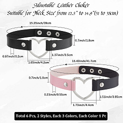 6 stücke 6 arten einstellbare gothic zweifarbige pu leder legierung herz choker halsketten für frauen&nbsp;NJEW-CL0007-07