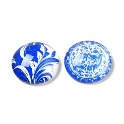 Blu e bianco floreali stampati cabochon in vetro&nbsp;GGLA-A002-18mm-XX