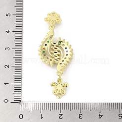 Breloques de connecteur de fleur de zircone cubique colorées de pavé en laiton de placage de support&nbsp;KK-C052-37D-G