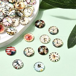 Uhr gedruckt Glas Cabochons&nbsp;GGLA-A002-12mm-YY