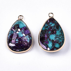 Pendentifs en forme de goutte assemblés turquoise synthétique et regalite naturelle / jaspe impérial&nbsp;X-G-N330-20A