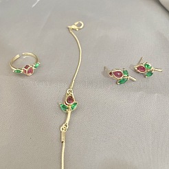 Braccialetti a maglie in ottone con strass e anello a tulipano e orecchini stsud&nbsp;FS-WG66FC9-01