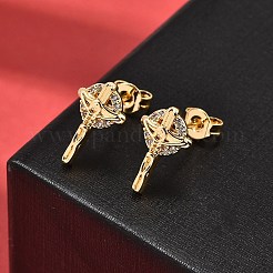 Pendientes de tuerca con circonita cúbica transparente y micropavé de latón cruzado&nbsp;EJEW-A135-17G