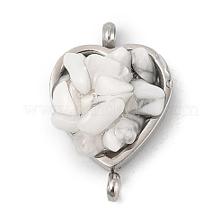 Natürlicher gemischter Edelsteinsplitter 304 Edelstahl Herz Verbinder Charms&nbsp;KK-P300-31P