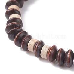 Bracelet extensible en perles de bois et fossiles naturels pour femme&nbsp;BJEW-JB07541