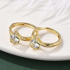 Bagues en laiton micro pavées en oxyde de zirconium transparent pour femmes&nbsp;RJEW-U049-01G