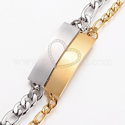 Placcatura ionica (ip) coppie 304 set di braccialetti identificativi in acciaio inossidabile&nbsp;X-BJEW-I283-08