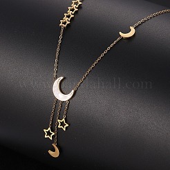 Collane con ciondolo a forma di stella lunare in acciaio inossidabile 304 e conchiglia naturale&nbsp;FS-WG19BD0-01