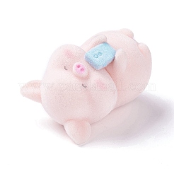 Figurines de cochon miniature en résine flocky&nbsp;AJEW-Z007-06