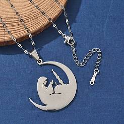 Collane con ciondolo a forma di luna in acciaio inossidabile 201 con ciondolo da donna per Ramadan e Eid Mubarak&nbsp;NJEW-D318-02P
