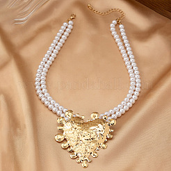 Ciondolo in lega a forma di cuore in plastica imitazione perla rotonda con perline a doppio strato collane per donna&nbsp;FS-WGB7F0A-01