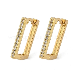 Orecchini a cerchio in ottone rettangolare con micro pavé di zirconi cubici trasparenti&nbsp;EJEW-D311-090G