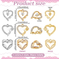 30 Uds 6 estilos colgantes de rhinestone de cristal de aleación&nbsp;ALRI-PH0001-34