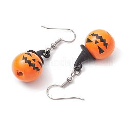 Orecchini pendenti con zucca in legno in lega a tema Halloween&nbsp;EJEW-JE05850-01