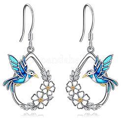 Pendientes colgantes de aleación esmaltada con diseño de pájaro y flor para mujer&nbsp;WG6BE60-04