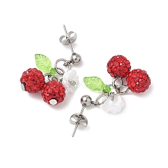 Kirsche 304 Edelstahl handgemachte Polymer Clay Strass Ohrstecker&nbsp;EJEW-JE06429-02