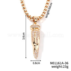 Collane a catena a scatola con ciondolo a forma di proiettile in ottone con strass di cristallo stile hip-hop alla moda per uomo&nbsp;CU1722-1