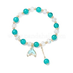 4 pz braccialetti elastici in perline di vetro e ottone&nbsp;BJEW-JB11769-03