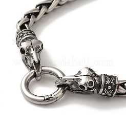 Braccialetti in acciaio inossidabile chirurgico 316 con catena a grano e teschio di corvo vichingo&nbsp;BJEW-Q349-05AS-04