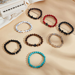 8 Stück 8 Stile runde und gekreuzte Perlen-Stretch-Armbänder für Männer und Frauen&nbsp;BJEW-GO0001-37