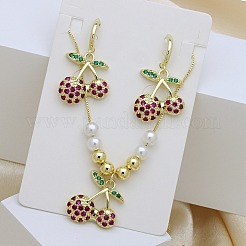 Set di collane pendenti in ottone micro pavé di zirconi cubici e orecchini a cerchio&nbsp;FS-WGB514D-01
