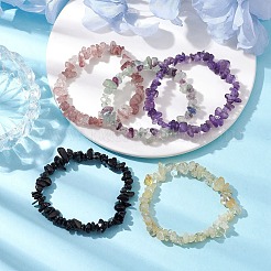 12 constellation de bracelets extensibles en perles de pierres précieuses mélangées naturelles pour femmes et hommes&nbsp;BJEW-JB10264-02