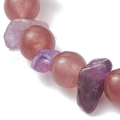 Bracelets extensibles ronds en perles d'améthyste naturelle et de quartz fraise naturel pour femmes&nbsp;BJEW-JB13279-01