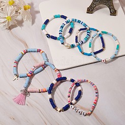 8 Stück 8 Stil Fimo Heishi & Naturperle & nicht magnetische synthetische Hämatit-Perlen Stretch-Armbänder für Mädchen und Frauen&nbsp;BJEW-SZ0001-81