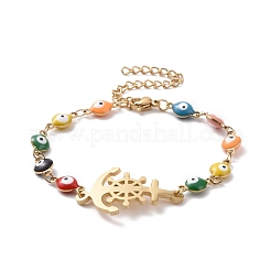 Pulsera de eslabones de acero inoxidable 304 con revestimiento al vacío de PVD y cadenas de ojo malvado de esmalte colorido para mujer&nbsp;BJEW-B062-01G