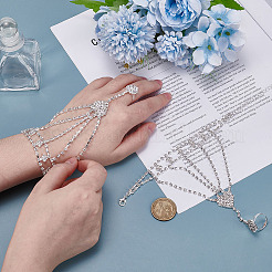 2 Stück Messing-Strasskette mit Fingerringen.&nbsp;BJEW-ME0001-02