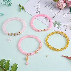 4 pièces 4 style malaisie naturelle jade et perles de citrine synthétique ensemble de bracelets de perles&nbsp;BJEW-SW00105-02