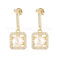 Pendientes colgantes cuadrados de latón con micro pavé de circonitas cúbicas transparentes&nbsp;EJEW-C172-05G