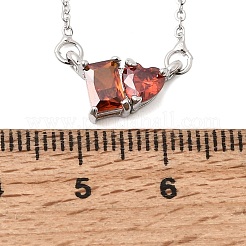 Collane con catena a maglie e ciondolo rettangolare e a cuore in ottone con pavé di zirconi cubici&nbsp;KK-CBAB173-04P-06