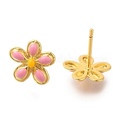 Boucles d'oreilles à tige en laiton plaqué or avec fleur&nbsp;EJEW-H016-42G