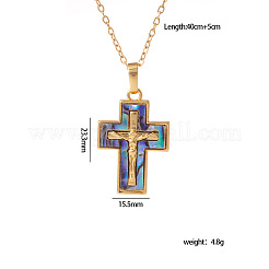 Messing pflastern natürliche Paua Shell Religion Jesus Kreuz Anhänger Halsketten für Frauen&nbsp;FS-WGAAB84-03