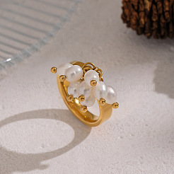 Bagues pour femmes en acier inoxydable 304 ornées de perles d'eau douce naturelles.&nbsp;AG0795