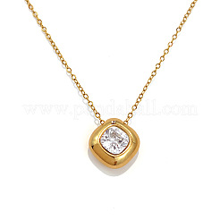 Collane con pendente geometrico da donna in acciaio inossidabile 304 con pavé di zirconi cubici trasparenti.&nbsp;WGD0538-01