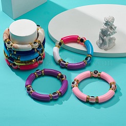 8 stücke 8 farbe acryl gebogen rohr & plastik bösen blick perlen stretch armbänder set&nbsp;BJEW-JB08963