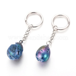 Porte-clés en quartz électrolytique naturel druzy geode quartz&nbsp;KEYC-I111-02P