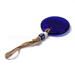 Colgante plano y redondo con decoración de lampwork de ojo malvado&nbsp;HJEW-Z005-01E