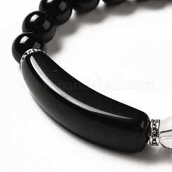 Pulsera elástica con cuentas de piedras preciosas mixtas naturales con colgante de corazón para mujer&nbsp;BJEW-K164-B-A