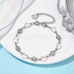 Legierungs-Herzgliederarmband mit klarem Zirkonia&nbsp;BJEW-JB10169